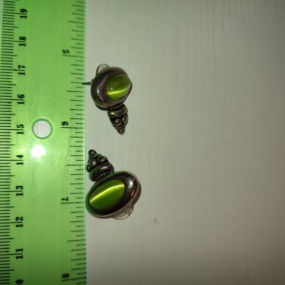 Green Cat Eye Roman Style Eaarrings Academia Silver Vintage - Picture 4 of 5